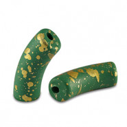 Acrylic Tube bead 34x11mm matt Dark green-gold